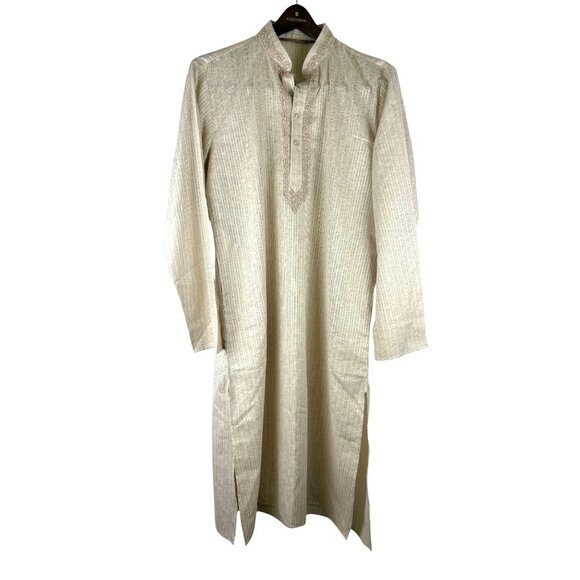 VTG Vastram Kurta Embroidered Linen Pajama Top, Men's Size 40, Roomy Medium - Picture 1 of 10